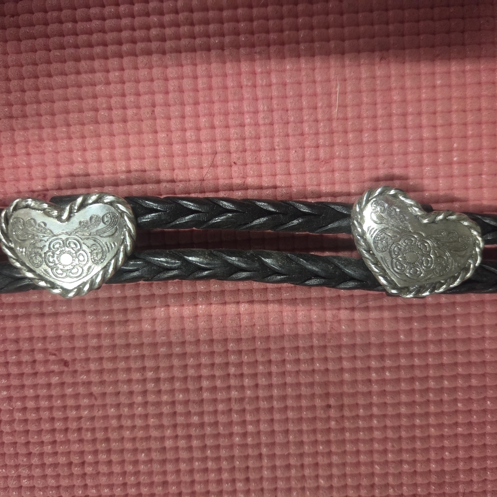 Black Braided Belt with Silver Heart Buckles